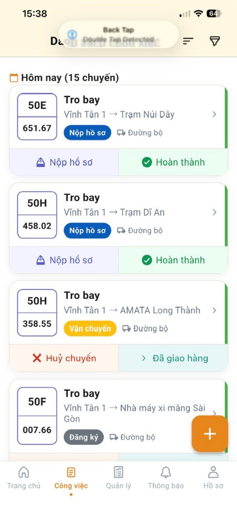 Màn hình Danh sách công việc CRM XeHub